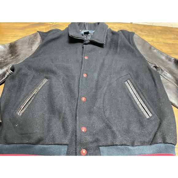 VTG 90s POLO RALPH LAUREN VARSITY JACKET WOOL LEATHER BLACK LETTERMAN MENS XL - Picture 4 of 16
